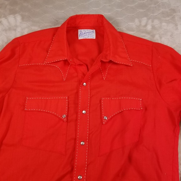 VTG Rockmount Ranch Wear Western Shirt Mens Lg Pearl Snap Red Long Sleeve - Picture 7 of 14